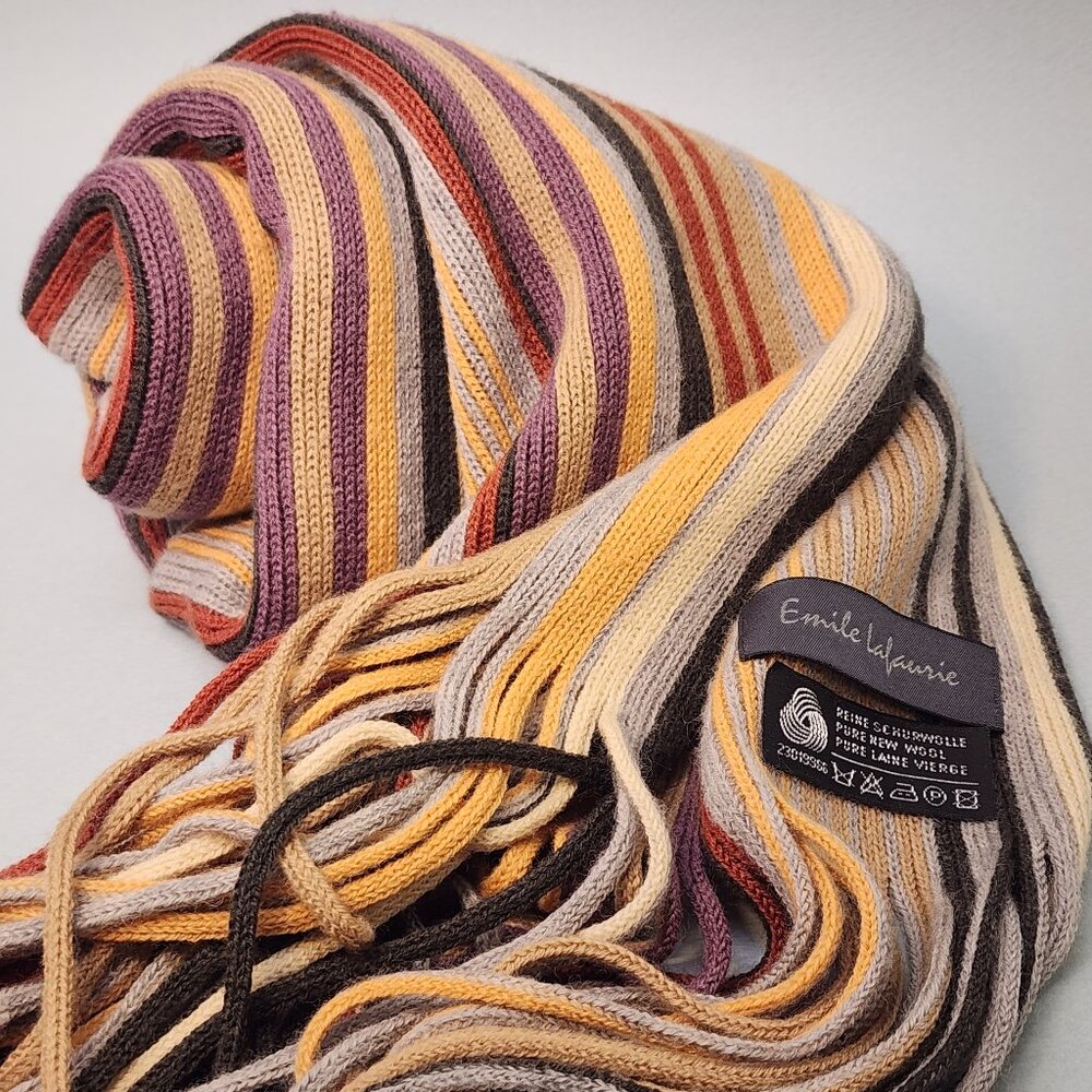 Emile Lafaurie 100% Wool Striped Knit Scarf